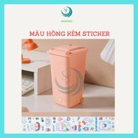 VIDEO-Thùng rác mini để bàn, trên xe ô tô kèm sticker dán 16x10x6,5cm- CHỌN MÀU- Hộp đựng bút, cọ trang điểm đa năng hình xe rác mini - hồng