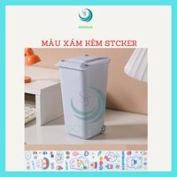 VIDEO-Thùng rác mini để bàn, trên xe ô tô kèm sticker dán 16x10x6,5cm- CHỌN MÀU- Hộp đựng bút, cọ trang điểm đa năng hình xe rác mini - Xám