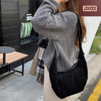 (Video tự quay) Túi xách nữ chất da lộn 2 màu nâu đen/ Túi đeo chéo dây da Ulzzang Hàn Quốc giá rẻ