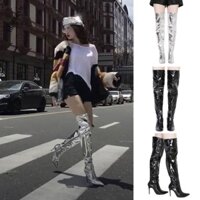 |Video tự quay|Giày bốt cao qua đầu gối da bóng nữ/ Boot cao gót thời trang cao cấp hách dáng có khoá kéo Martin