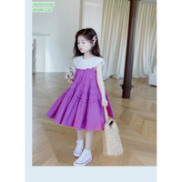 (Video) Váy tiểu thư bé gái. Váy đầm màu tím bé gái. Váy tiểu thư tím mộng mơ chất thô lụa hàn 10-40kg Sofia Candy