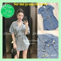 Video/hình thật ÁO SƠ MI JEAN CỔ VEST KÈM ĐAI DÁNG DÀI, ÁO SƠ MI BÒ NỮ -Hinhin