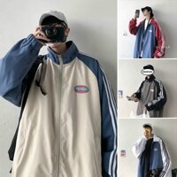 vIDEOƯ Áo khoác Dù Gió 2 Lớp Kiểu Rộng Unisex HÀn Quốc sọc Tay Có Khóa Kéo Zip - Freeship Nam Nữ Chống Nắng Và Lạnh - XANH ĐỎ - L