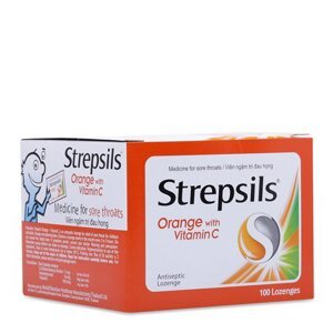 Viêm ngậm trị đau họng Strepsils Orange & Vita C (100 viên/hộp)