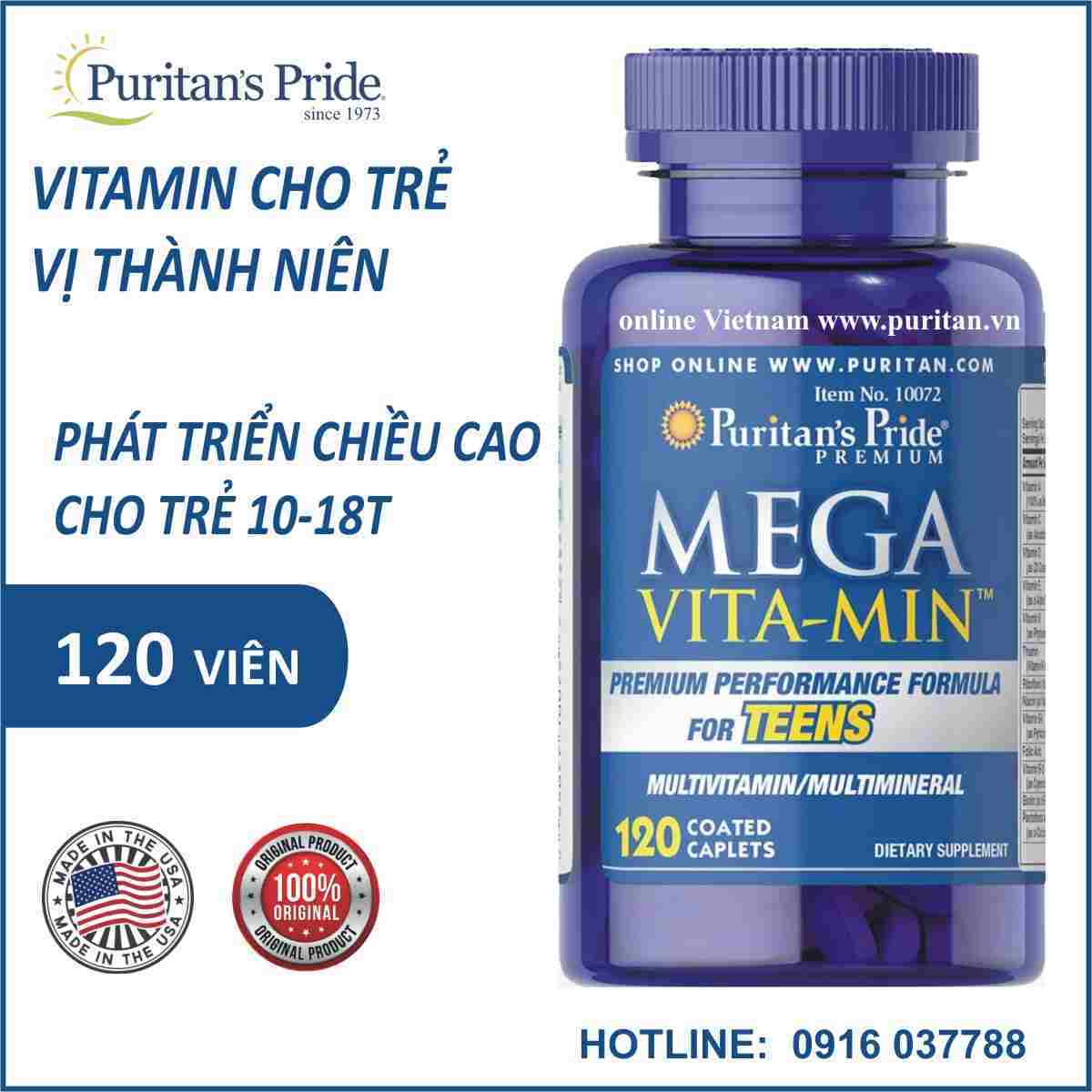 Viên bổ sung sức khỏe tuổi thành niên Puritan's Pride Mega Vita Min 120 viên