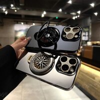 Viền chải AG sang trọng biến thành Ốp điện thoại iPhone 16 cho iPhone 15 Pro MAX 11 12 13 14 Pro MAX Plus Crystal Shield bảo vệ ống kính với giá đỡ con quay hồi chuyển nhiệt