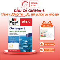 Viên dầu cá Doppelherz Omega 3 + Folic acid + B6 + B12 hỗ trợ tăng cường thị lực, tim mạch và não bộ (Hộp 30 viên)
