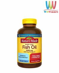 Viên dầu cá Nature Made Fish Oil 1000mg 300mg Omega-3 150 Softgels (Burp-Less)