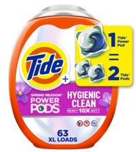 Viên giặt Tide Hygienic Clean Heavy 10x Duty Power PODS Laundry Detergent Pacs, Spring Meadow 63 viên