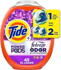Viên giặt Tide Power Pods Laundry Detergent Pacs with Febreze Freshness with Odor Eliminators, Spring & Renewal Scent 45 viên