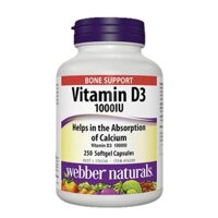 Viên nang Webber Naturals Bone Support Vitamin D3 1000IU lọ 250 viên