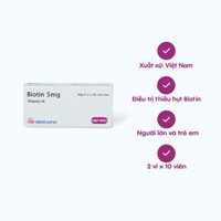 Viên nén Biotin 5mg rụng tóc, viêm da bong, thiếu hụt vitamin H (2 vỉ x 10 viên)
