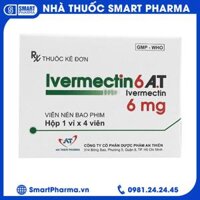 Viên nén Ivermectin 6mg A.T hỗ trợ điều trị bệnh nhiễm ký sinh trùng (1 vỉ x 4 viên)