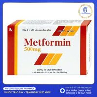 Viên nén Metformin 500mg Tipharco điều trị đái tháo đường tuýp 2 (4 vỉ x 15 viên)