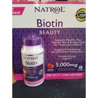 Viên Ngậm Hỗ Trợ Mọc Tóc & Chống Rụng Tóc Hương Dâu Natrol Biotin 5000 mcg.Hộp 250 viên