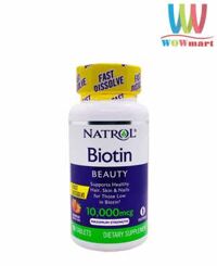Viên ngậm hỗ trợ mọc tóc và chống rụng tóc Natrol Biotin Beauty 10,000mcg Fast Dissolve 60 viên