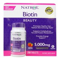 Viên ngậm hương dâu Natrol Biotin Beauty Extra