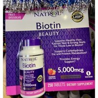 Viên ngậm mọc tóc Natrol Biotin 5000mcg 250 viên
