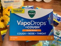 Viên ngậm trị ho, mũi và họng Vicks VapoDrops + Cough Orange Menthol 36 Lozenges (36 viên) vị cam