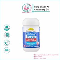 Viên nhai bổ sung DHA cho bé Nature's Way Kids Smart Burts High DHA Omega-3 Fish Oil Trio của ÚC (50viên-Vị Dâu)