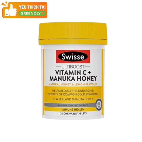 Viên nhai tăng miễn dịch Swisse Ultiboost Vitamin C + Manuka Honey 120 viên