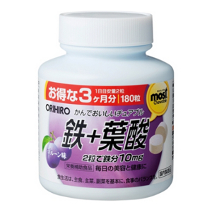 Viên sắt acid folic Nhật Bản Orihiro Most Chewable Iron 180 viên