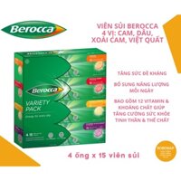 Viên sủi Berocca nội địa Úc, ống 15 viên x 4 vị cam, dâu, xoài cam, việt quất
