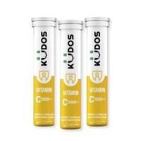 Viên sủi vitamin C KUDOS VITAMIN C 1000 mg giúp tăng đề kháng, sáng da, hương Chanh 20 viên Tuýp - Combo 3 Tuýp