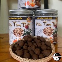 Viên tam thất mật ong rừng được bào chế thủ công từ 100% bột củ tam thất bắc rừng hoang khô và mật ong khoái nguyên chất