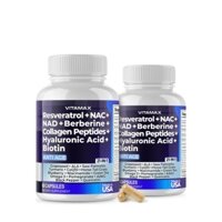 Viên Tăng Sinh Resveratrol NAD+, 21 TRONG 1, Chứa Polyphenol, Glutathione, Quercetin Trẻ Hóa, Berberine, NAC, Vitamax