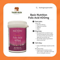 Viên uống Basic Nutrition Folic Acid 400 µg lọ 60 viên mẫu mới