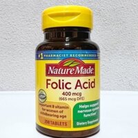 Viên uống Bổ máu Folic Acid 400mcg 665mcg DFE 250 viên Axit Folic Nature Made Vitamin B9 Ngừa Thiếu Máu
