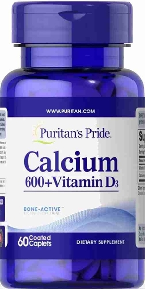 Viên uống bổ sung Calcium Carbonate 600 mg + Vitamin D 125 iu Puritan's Pride 60 viên