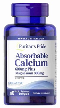 Viên uống bổ sung canxi dạng dễ hấp thụ Absorbable Calcium 600 mg plus Magnesium 300 mg - Puritan’s Pride Mỹ