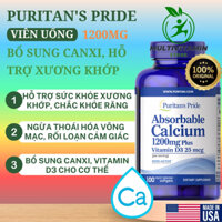 Viên Uống Bổ Sung Canxi, Hỗ Trợ Xương Khớp Absorbable Calcium Puritan’s Pride 1200mg Plus Vitamin D3 25mcg 100 Viên