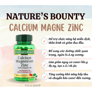 Viên uống bổ sung canxi Nature's Bounty Calcium Magnesium Zinc 100 viên