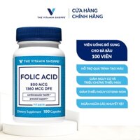 Viên uống bổ sung cho mẹ bầu THE VITAMIN SHOPPE Folic Acid 800 MCG 100/300 viên