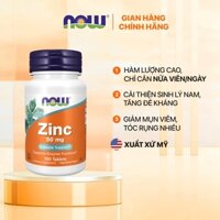 Viên uống bổ sung kẽm Zinc 50mg Now của Mỹ, giảm mụn, giảm rụng tóc, hỗ trợ sinh lý, tăng đề kháng