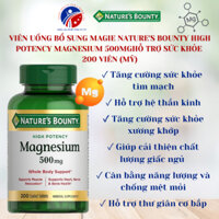 Viên Uống Bổ Sung Magie Nature's Bounty High Potency Magnesium 500mg Hỗ Trợ Sức Khỏe 200 Viên (Mỹ)