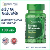 Viên uống bổ sung sắt Ferrous Gluconate 28mg Iron - Puritan's Pride 100 viên