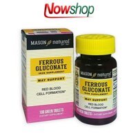 Viên uống bổ sung sắt hữu cơ Mason Natural Ferrous Gluconate hỗ trợ giảm hoa mắt và chống mặt do thiếu máu. Hộp 100 viên
