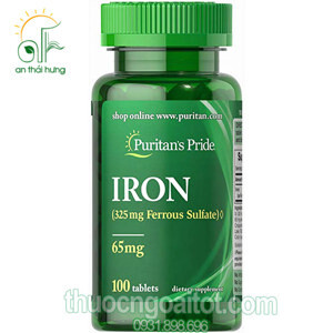 Viên uống bổ sung sắt Puritan's Pride Ferrous Sulfate 65mg Iron 100 viên
