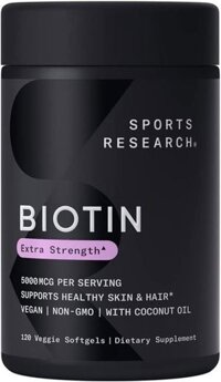 Viên uống bổ sung Sports Research Biotin 5000mcg with Organic Virgin Coconut Oil | Hair, Skin & Nails 120 viên