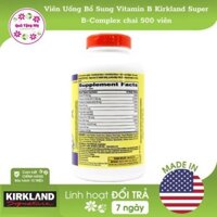 Viên Uống Bổ Sung Vitamin B Kirkland Super B-Complex chai 500 viên