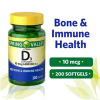 Viên uống bổ sung VITAMIN D3 SPRING VALLEY 10 mcg (400 IU)