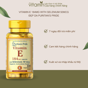 Viên uống bổ sung Vitamin E-400 iu Puritan's Pride with Selenium 50 mcg 100 viên của Mỹ