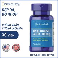 Viên uống bù ẩm, chống nhăn, chống lão hoá da Puritan's Pride Hyaluronic acid 100mg 30v