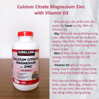 Viên uống chắc khỏe xương khớp kirkland calcium citrate magnesium and zinc 500 viên