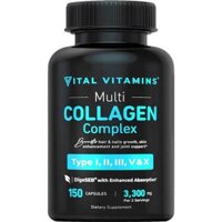 Viên Uống Collagen Hỗ Trợ Da, Móng & Tóc Vital Vitamins Multi Collagen Complex Type I, II, III, V, X 150 viên