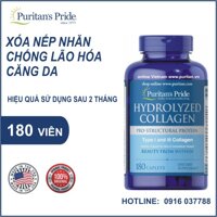 Viên uống Collagen thủy phân trắng da, mờ nám - Puritan's Pride Hydrolyzed Collagen 1000mg 180 viên